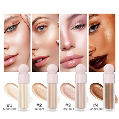 Liquid Highlighter Natural Glow For Face & Body, (#4 Candlelight)
