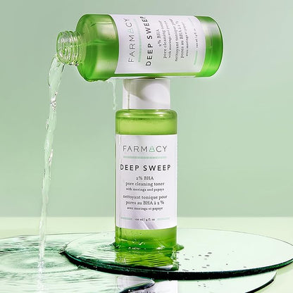 Farmacy 2% Salicylic Acid Toner for Face - Deep Sweep Gentle BHA Exfoliant for Oily Skin - Refines Texture with Papaya Enzymes & Moringa Water for a Healthy-Looking Complexion (10ml)