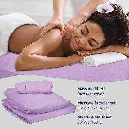 ForPro Professional Collection Premium Microfiber 3-Piece Massage Sheet Set, Lavender, Ultra-Light, Stain and Wrinkle-Resistant Includes Massage Flat and Fitted Sheet and Massage Face Rest Cover