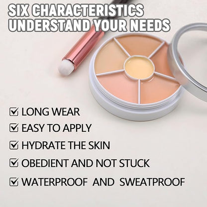 6 Colors Concealer Palette with Brush,Full Coverage,Cream Contouring Marks Scars