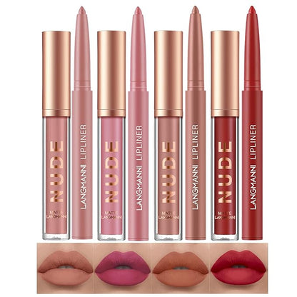 LANGMANNI 4pcs Matte Lipstick with Lipliners Durable Makeup Set,Long-Lasting Non-Stick Cup Not Fade Waterproof Pigmented Velvet Lipgloss Kit Beauty Cosmetics Makeup Gift for Girls(#9+10+11+12)