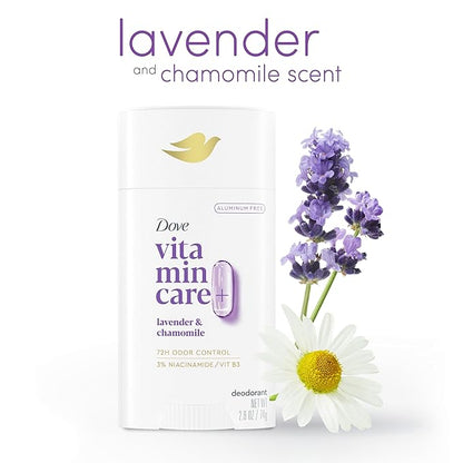 Dove VitaminCare+ Aluminum Free Deodorant Stick for 72H Odor Protection Lavender & Chamomile Breathable Deodorant for Women 2.6 oz