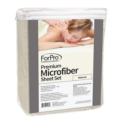 ForPro Professional Collection Premium Microfiber 3-Piece Massage Sheet Set, Natural, Ultra-Light, Stain, and Wrinkle-Resistant Includes Massage Flat and Fitted Sheet and Massage Face Rest Cover