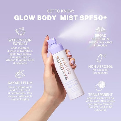 Naked Sundays SPF 50+ Body Mist Sunscreen Spray UVA/UVB Broad Spectrum Mist, 150 ml