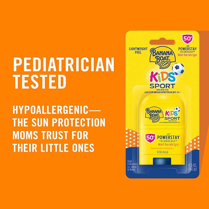 Banana Boat Kids Sport Sunscreen Stick SPF 50 Travel Size 0.5oz & Sport Ultra Sunscreen Lotion SPF 50 Family Size 12oz