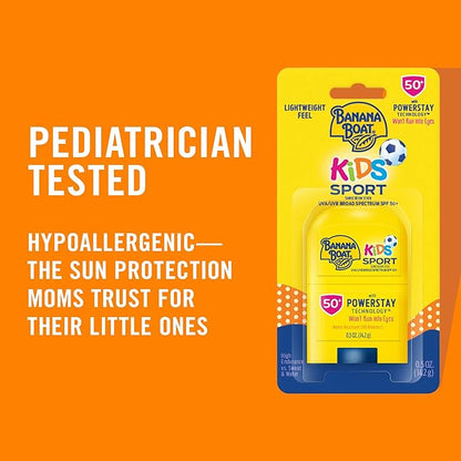 Banana Boat Kids Sport Sunscreen Stick SPF 50 Travel Size 0.5oz & Sport Ultra Sunscreen Lotion SPF 50 Family Size 12oz