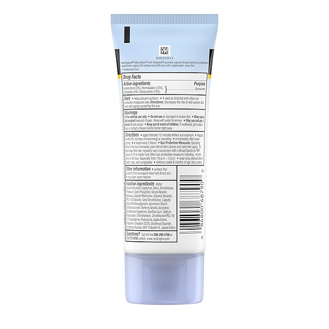 Neutrogena Ultra Sheer Dry-Touch Sunscreen Lotion, Broad Spectrum SPF 55 UVA/UVB Protection, Lightweight Water Resistant Face & Body Sunscreen, Non-Greasy, Travel Size, 3 fl. oz