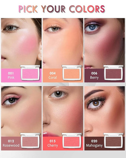 Powder Blush Palette, Matte Powder Makeup Blush for Cheeks, Natural Glow Face Blush Contour Palette, Lightweight, Smooth, Highly Pigmented Buildable Color, Long-lasting All-Day Face Enhancing-Rosewood