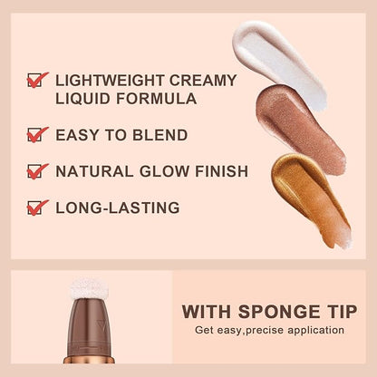Mysense Liquid Highlighter Makeup,Highlight Bronzer Stick with Sponge Highlighter-Bronze Rose