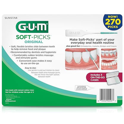 GUM Soft-Picks Original, Easy to Use Dental Picks for Teeth Cleaning and Gum Health, Disposable Interdental Brushes with Convenient Carry Case, Dentist Recommended Dental Picks, 270 Count