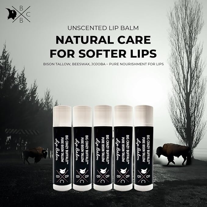 Pure Bison Tallow Lip Balm, Unscented, Lips