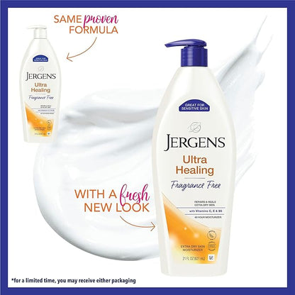 Jergens Ultra Healing Dry Skin Lotion, Hand and Body Moisturizer for Quick Absorption into Extra Dry Skin with Hydralucence Blend, Vitamins C, E and B5, White, 21 oz