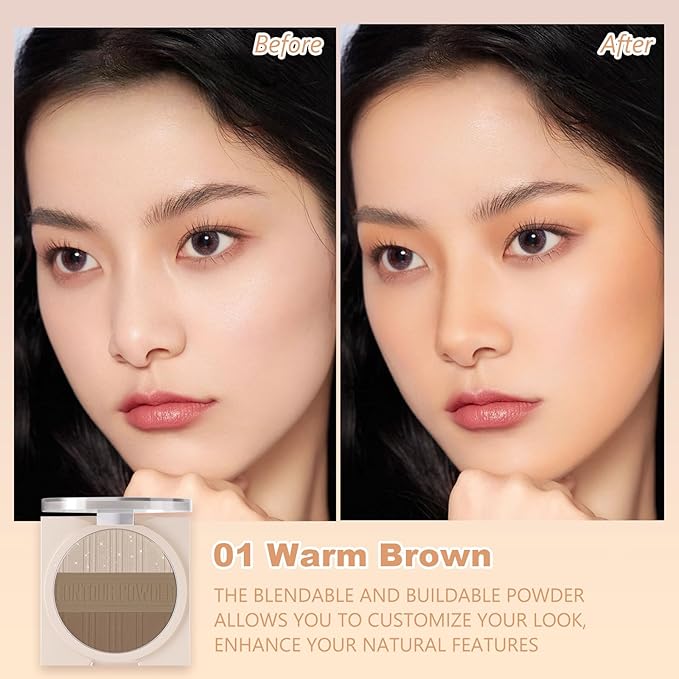 Contour Powder Makeup Palette Matte Shimmer Face Sculpting Warm Brown