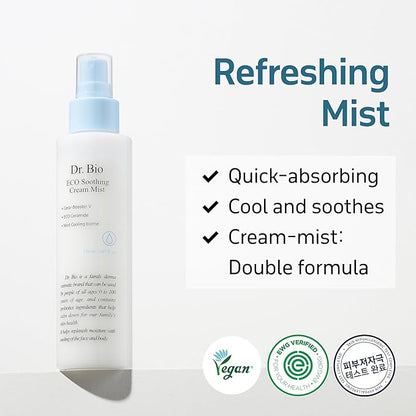 ECO Soothing Cream Mist (5.07oz/150ml), Face and Body Mist for Senstive Skin, Immediate Hydration and Soothing with Probiotics, Moisturizer for Dry Skin, Korean Skin Care, Travel Size