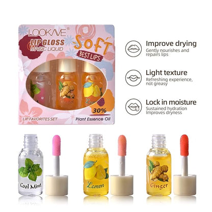 LAMUSELAND 3Pcs Mini Cute Lip Oil, Hydrating