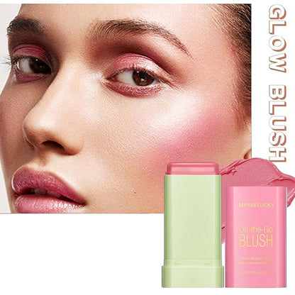 Cream Blush Stick for Cheeks, Multi-Use Makeup Blush Brush-Shy Pink