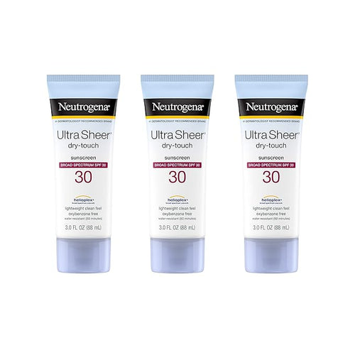 Neutrogena Ultra Sheer Dry-Touch Water Resistant and Non-Greasy Sunscreen Lotion with Broad Spectrum SPF 30, 3 fl. oz (Pack of 3)