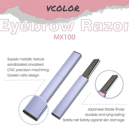 Exfoliating Eyebrow Razor Dermaplaning Tool Eyebrow Trimmer with 4 Replacement Blades, Facial Razors for Women Aluminum Alloy Handle & Stainless Steel Blade (Blue)