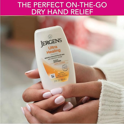 Jergens Ultra Healing Dry Skin Lotion, Hand and Body Moisturizer for Quick Absorption into Extra Dry Skin with Hydralucence Blend, Vitamins C, E and B5, White, 3 oz, Pack of 3