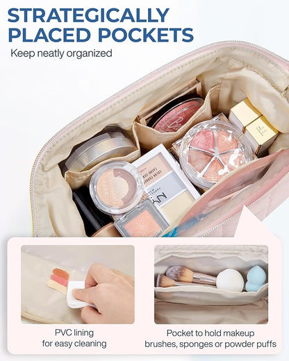 BAGSMART Makeup Bag Travel Cosmetic Bag, Puffy Padded Make Up Bags for Women Makeup Organizer Case, Wide-open Pouch Purse Travel Essentials Toiletries Accessories Brushes, Grayish Purple