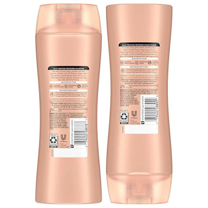 Suave Shampoo and Conditioner Set, Silk Protein Infusion, Sleek & Smooth – Protein Hair Treatment for Dry, Damaged Hair, Detangler, 48H Frizz Control, 12.6 Oz Ea (2 Piece Set)
