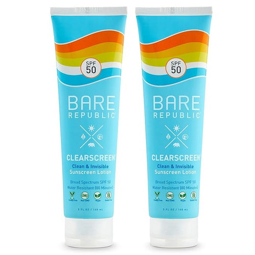 Bare Republic Clearscreen Sunscreen SPF 50 Sunblock Body Lotion, Water Resistant with an Invisible Finish, 5 Fl Oz Each, 2 Pack