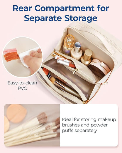 BAGSMART Travel Makeup Bag Large Capacity Cosmetic Bag, Wide-open Portable Make Up Bag Organizer for Women for Travel Essentials Toiletries Accessories Bottles, Brushes (Green)