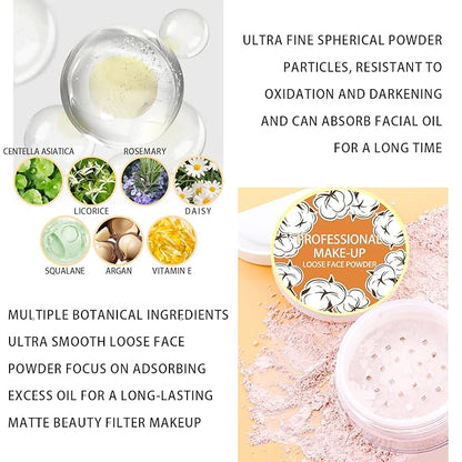 2PCS Loose Face Powder, Oil Control Minimizes Pores Finish(04# Natural)