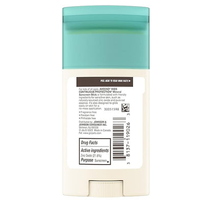 Aveeno Kids Continuous Protection Zinc Oxide Mineral Sunscreen Stick for Sensitive Skin, Face & Body Sunscreen Stick for Kids with Broad Spectrum SPF 50, Sweat- & Water-Resistant, 1.5 oz