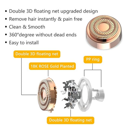 Facial Hair Remover Replacement Heads: Compatible with Finishing Touch Flawless Facial Hair Removal Tool for Women As Seen On TV 18K Gold-Plated Rose Gold (Generation 2 Double Halo)