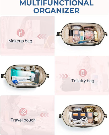 BAGSMART Makeup Bag Travel Toiletry Bag, Puffy Padded Make Up Bags for Women Makeup Organizer Case, Wide-open Pouch Purse Travel Essentials Toiletries Accessories Brushes, Black