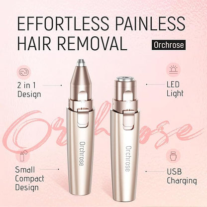 Rechargeable Facial Hair Remover for Women: 2-in-1 Device for Shaping Eyebrows and Removing Face Peach Fuzz(Rose Gold)