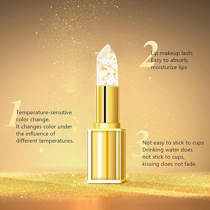 Transferproof Color Changing Lipstick, Gold Crystal Ph Lipstick Color Changing Lipsticks for Women Girls, Temperature Change Moisturizer,Long Lasting 24 Hours Moisturizing Glossy Shine Lip Gloss(2Pcs)