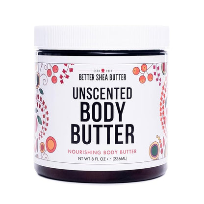 Whipped Body Butter for Dry Skin, UNSCENTED Rich Body Moisturizer with Raw Shea Butter | Body Lotion for Sensitive Skin, Paraben Free, No Synthetic Fragrances, Non Greasy Body Cream | 8 oz