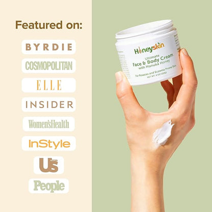 Hydrating Face Moisturizer & Body Cream with Manuka Honey Cream - Organic Face Moisturizer with Honey for Extremely Dry Skin - for Dry & Itchy Skin, Rosacea & Eczema Prone Skin 4oz