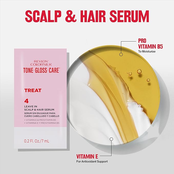 Revlon ColorSilk Tone + Gloss + Care Demi Permanent Hair Color, Dye Kit with Leave-In Scalp and Haircare Serum, 2x Shinier, 4x Stronger, 6 Light Brown, 4.5 fl oz