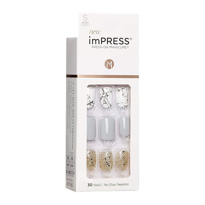 imPRESS Design, Press On Nails, Knock Out, Gray, Short, Size, Squoval, Shape, Includes 30 Nails, Prep Pad, Instructions Sheet, 1 Manicure Stick, 1 Mini File