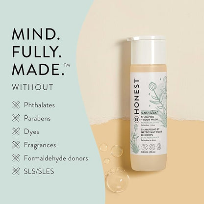 The Honest Company 2-in-1 Cleansing Shampoo + Body Wash for Sensitive Skin | Gentle for Baby | Naturally Derived, Tear-free, Hypoallergenic | Fragrance Free, 18 fl oz