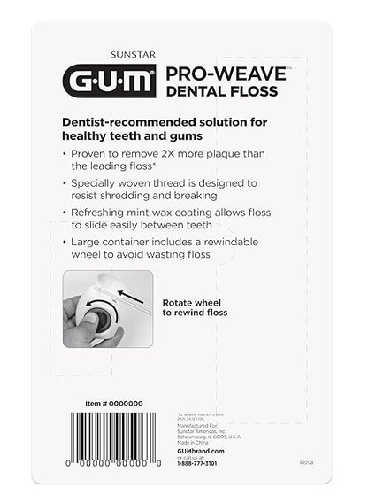 GUM Pro-Weave Woven Dental Floss, Shred Resistant Waxed Floss, Mint Flavored, 3 Count + 2 Travel Units