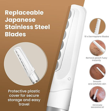 Dermaplaning Tool for Face, 20 Blade Refills, Dermaplane Razor for Face, Hair Remover Blade for Eyebrows and Peach Fuzz, Facial Shaver for Women That Helps Exfoliate and Smooth The Skin