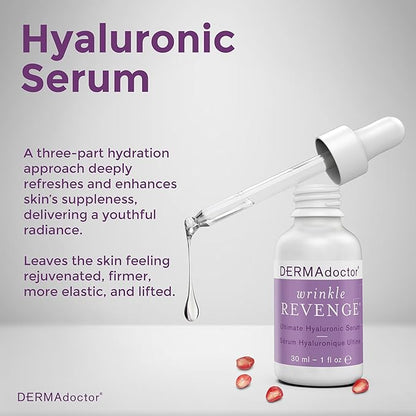 DERMAdoctor Wrinkle Revenge Dermatologist Formulated Anti Aging Hyaluronic Acid Serum for Face, Hydrating Serum, Wrinkle Filler & Hydrating Primer Fragrance Free - 1 fl oz