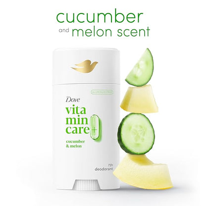 Dove VitaminCare+ Aluminum Free Deodorant Stick Cucumber & Melon for 72H Odor Protection Breathable Deodorant for Women 2.6 oz