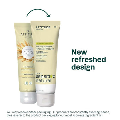 ATTITUDE Hair Conditioner for Sensitive Dry Scalp, Soothing Oat, Protects Color, Naturally Derived Ingredients, Dermatologically Tested, Vegan Detangler, Color Care, 8 Fl Oz