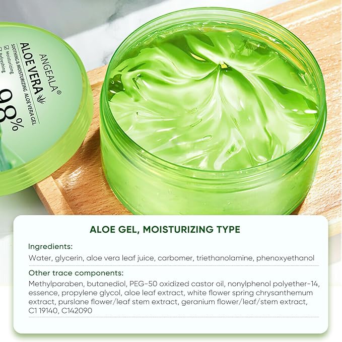 Organic Aloe Vera Gel for Face & Body Made within 12 Hours of Harvest, 98% Pure Aloe Vera Gel for Skin, Scalp, & Hair, Soothing Aloe Face Moisturizer,Multipurpose Skin Care（10oz）