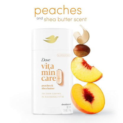 Dove VitaminCare+ Aluminum Free Deodorant Stick for 72H Odor Protection Peaches & Shea Butter Breathable Deodorant for Women 2.6 oz