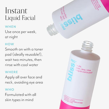 BlissPro™ Liquid Exfoliant - Weekly Exfoliating Treatment with 11.8% AHA, BHA, PHA - 4 Fl Oz | Smooths Skin Texture, Reduces Pores & Fine Lines