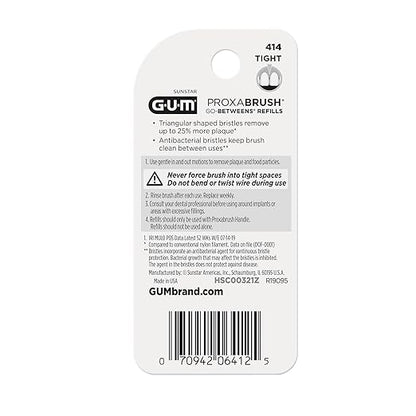 GUM Proxabrush Go-Betweens Refills - Tight - Compatible with GUM Permanent Handle -Reusable Interdental Brushes for Tight Teeth - Soft Bristled Dental Picks, 8 Count (Pack of 6)
