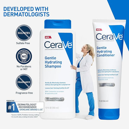 CeraVe Gentle Hydrating Conditioner, Hair Conditioner With Ceramides, Niacinamide & Hyaluronic Acid, Sulfate Free & Color Safe Conditioner, Moisturizing Conditioner For All Hair & Scalp Types