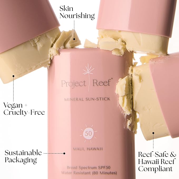 SPF 50 Sheer Mineral Sunscreen Stick - Vegan, Reef Safe, Non-Nano Zinc, Face Sunblock Stick, No White Residue, Ideal for Travel & Kids