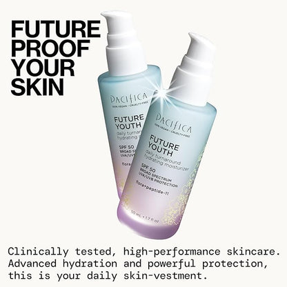 Pacifica Peptide Face Moisturizer Future Youth Daily Turnaround Hydrating, SPF 50 Broad Spectrum, UVA/UVB Sun Protection, Sunscreen, Face Moisturizer, Anti-Aging, Vegan, 1.7 fl oz (1 Count)